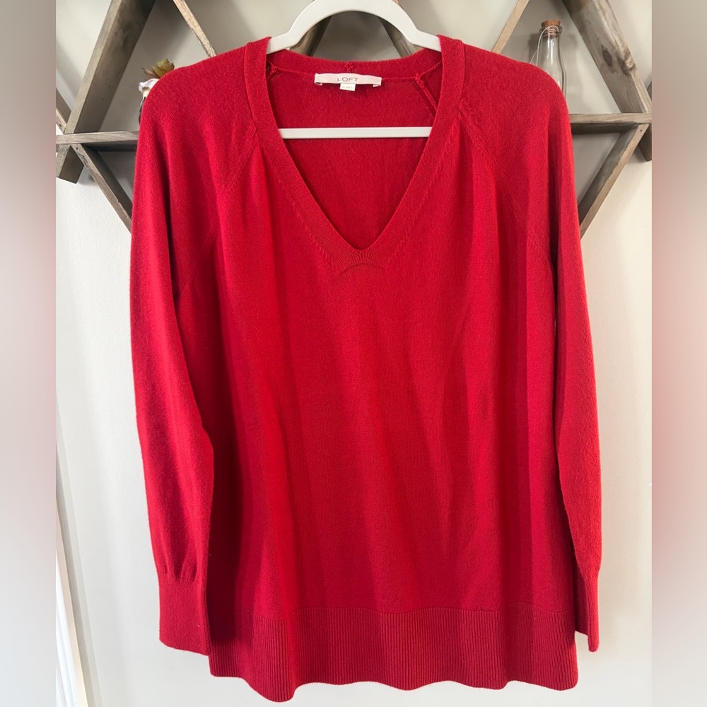 Loft Women's deep Red V-Neck Sweater. Size medium.